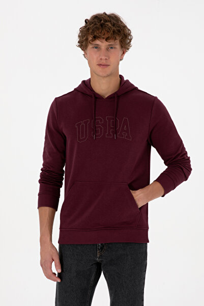 U.S. Polo Assn. Erkek Regular Fit Kapüşonlu Koyu Bordo Basic Sweatshirt 50315663-VR177