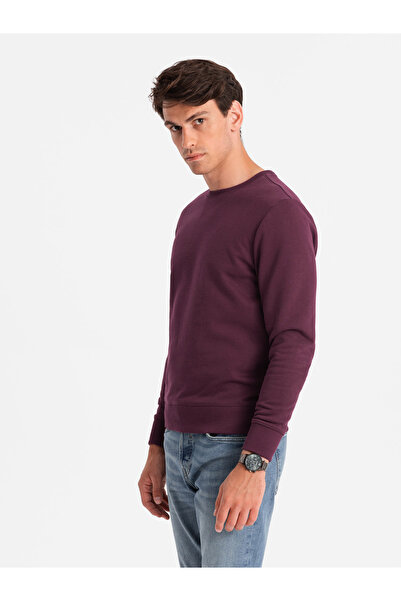 OMBRE Men's BASIC cotton non-stretch sweatshirt - maroon V3 OM-SSBN-0159 L