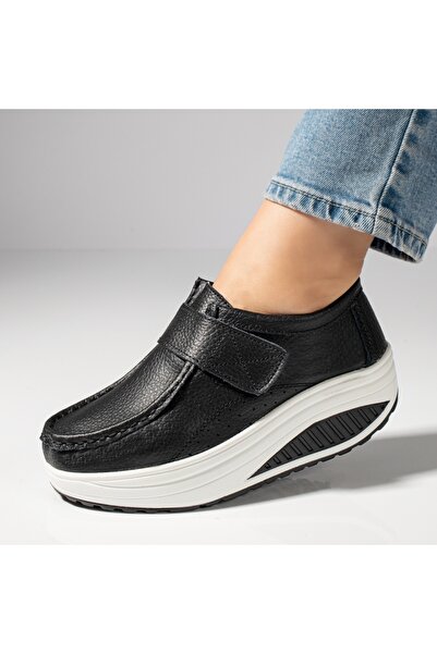 Modlet.ro Pantofi sport negri cu platformă pentru femei, din piele MOD03866