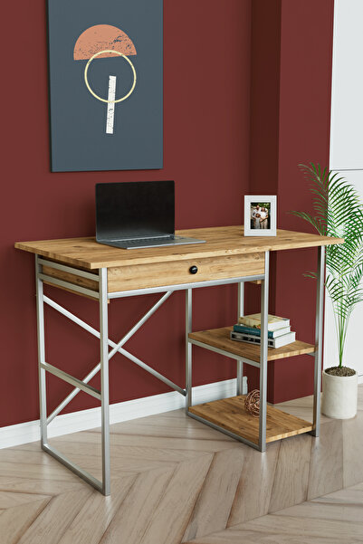 hediye kapında "celina" 2 Raflı Çekmeceli Metal Çalışma Masası 110x60 Cm Ahşa...