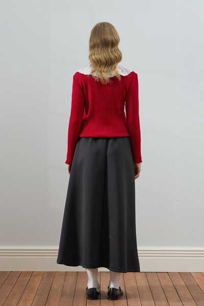 Ceylan Otantik Red White Collared Knitwear Cardigan