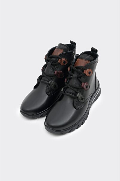 derinet Hakiki Deri Fermuarlı Bağcıklı Kadın Bot