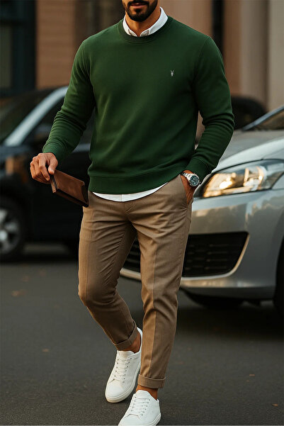COMBİNE MİCHAİL Erkek Basic Bisiklet Yaka Haki Sweatshirt