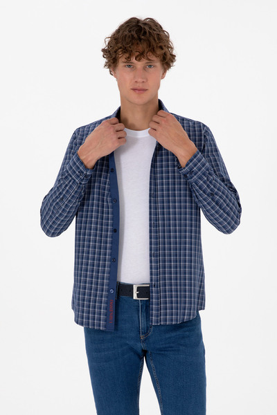 U.S. Polo Assn. Erkek Mavi Ekoseli Uzun Kollu Lacivert Gömlek 50316631-VR032