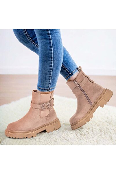 Modlet.ro Women's khaki suede boots with elastic inserts MOD10711