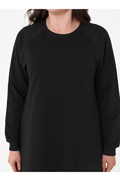 ALİA Bisiklet Yaka Büyük Beden Elbise - Siyah -