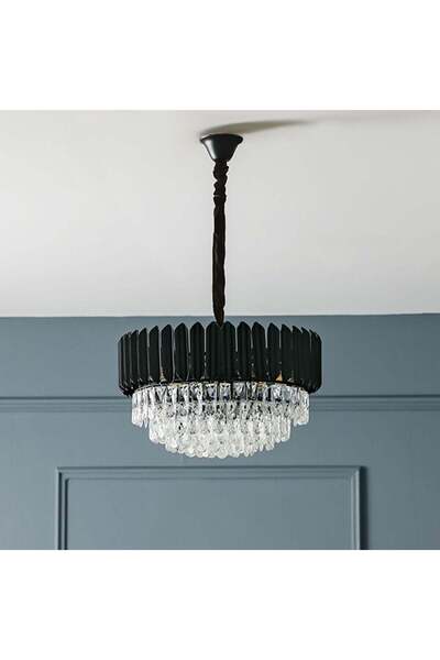 Danube Home ثريا كريستال ليل السوداء - إضاءة غرفة النوم، مصابيح E14x9، 50x50 سم، ضمان لمدة عامين