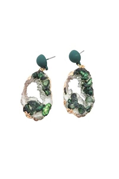 SYGGY Cercei atârnați, verzi, cu montură aurie, decorați cu rășină