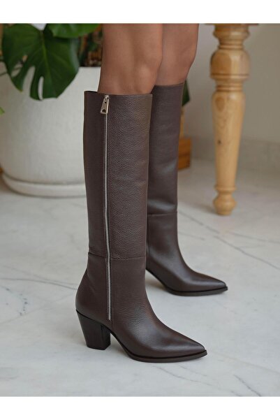 ECENİN BUTİĞİ Kiev Kahve Hakiki Deri Çizme