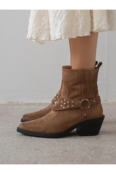 ECENİN BUTİĞİ Lamar Camel Süet Troklu Hakiki Deri Kadın Bot