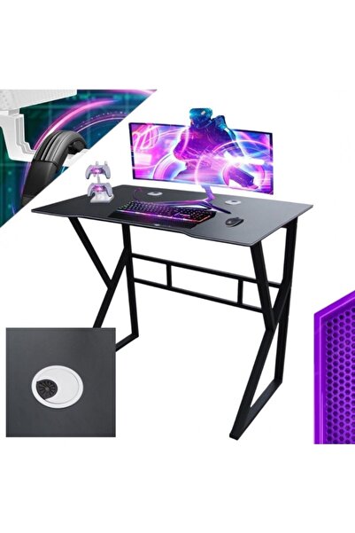 ECARLA Gaming desk, metal frame, smooth top with cable holes, black color, 100x60 cm, eCarla, STL20CZ