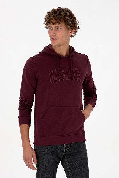 U.S. Polo Assn. Erkek Regular Fit Kapüşonlu Koyu Bordo Basic Sweatshirt 50315663-VR177