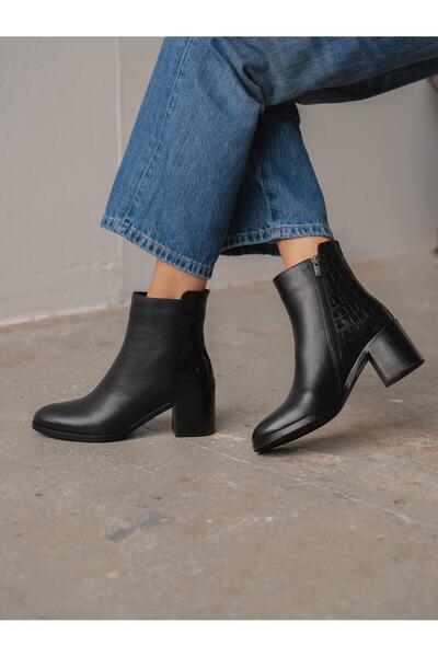 ECENİN BUTİĞİ Henin Siyah Hakiki Deri Kadın Bot