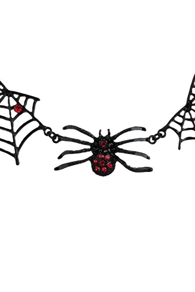 OEM Halloween Accessory Black Gothic Necklace with Metallic Spiders & Red Rhinestones