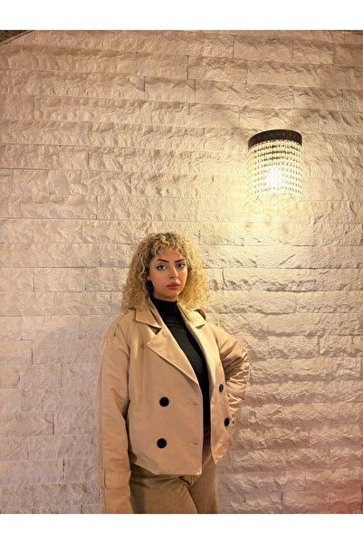 BELİS WEAR KADIN KRUVAZE DÜĞMELİ KISA TRENÇKOT