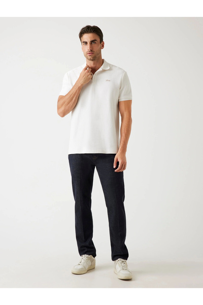 Guess Tricou polo alb pentru bărbați din bumbac M5BP05K0891-G018