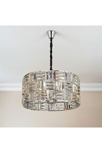 Danube Home ثريا زجاجية فضية أنيقة - مصابيح E14x8، قطر 63 سم، وحدة إضاءة عصرية لغرفة المعيشة