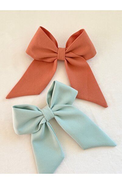 vikivin bebe Kiremit Turuncu & Pastel Su Yeşili – 2’li Keten Karışımlı Fiyonk...