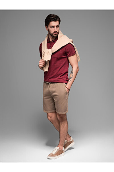 OMBRE RELAXED FIT men's athleisure style short sweat shorts - light brown V2 OM-SRWS-0122 M
