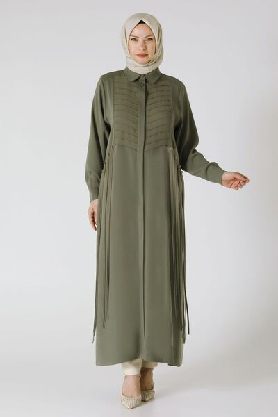 Moda Rosa 25Y28067 - HAKİ - Büyük Beden Tesettür Dokuma Ferace