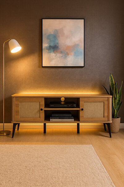 MARIA HOMES حامل تلفزيون مع مساحة تخزين | خزانة تلفزيون عصرية مع أرفف وأبواب جانبية | ١٦٠×٤٠×٥٠ سم