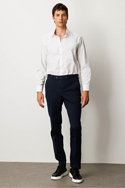 Desen Triko Men's Elastic Waist Side Pocket Cotton Trousers Navy Blue