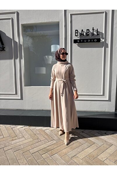 MissWhence 38803 Stitching Detailed Turn-Down Collar Women's Dress Ecru