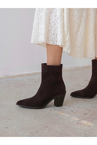 ECENİN BUTİĞİ Lerona Kahve Süet Hakiki Deri Kadın Bot