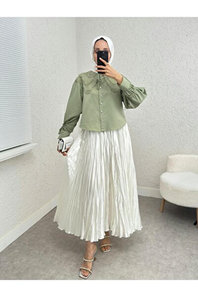 Butik Eylül ,Organze Yaka Kolu Bağlama Detaylı Gömlek