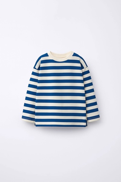 Daisy Dolly Unisex Pamuklu 3 İplik Şardonsuz İnce Çizgili Sweatshirt