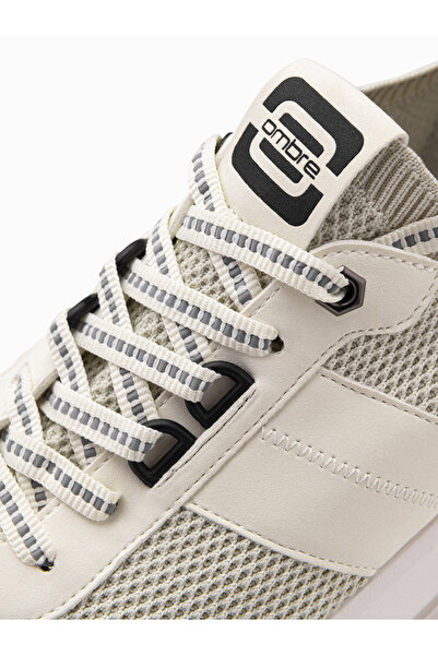 OMBRE Men's slip-on structured fabric sneakers - sand V1 OM-FOSL-0154