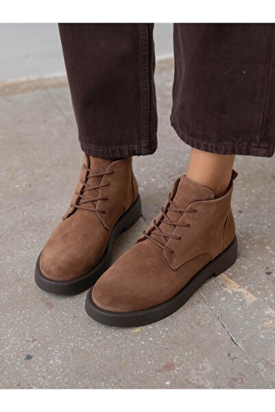 ECENİN BUTİĞİ Bolen Camel Süet Hakiki Deri Kadın Bot