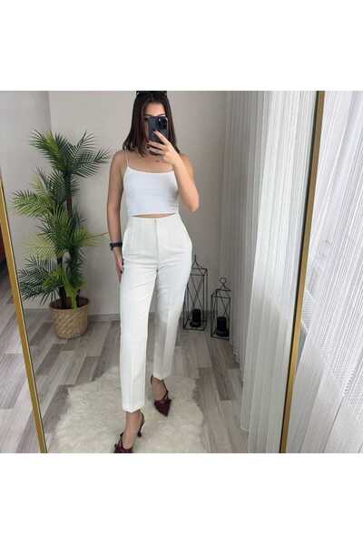 MORE MOSS Women's High Waist Stretchy Ankle-Length Crepe Fabric Pants