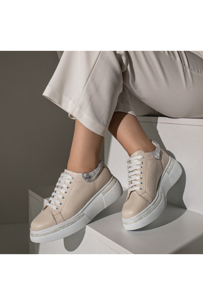 Modlet.ro Pantofi casual bej din piele pentru femei MOD08254