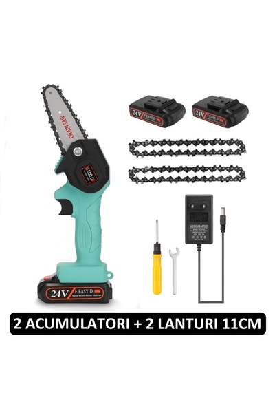hoffmans Mini Electric Chainsaw Kit - 2 x 48V Batteries + 2 Chains, 11 cm Blade, Saw