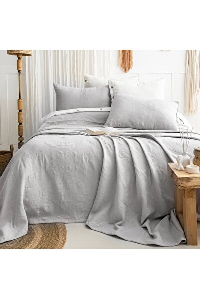 Şaheser Cuvertura bumbac jacquard 240x260cm + 2 fete de perna, Julia gri deschis