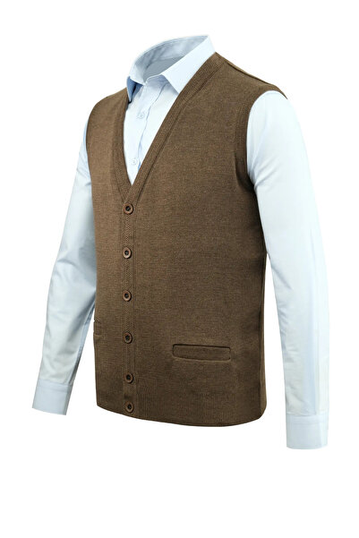 Çizgi Triko Men's Plus Size Buttoned Vest Knitwear with Pockets Steel Knit Classic Fit - 5200lb