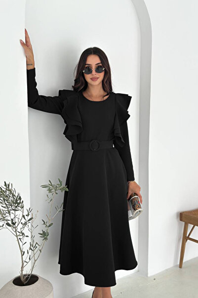 Neşeli Butik rochie midi cu volane pentru femei cu curea NBK4309