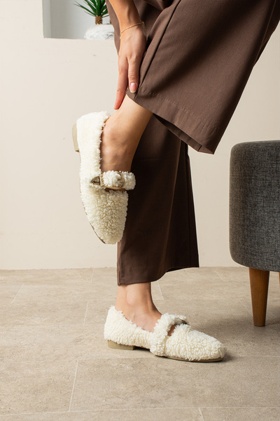 topukludünyası Flmz Buckle Plush Women's Ballet Flats