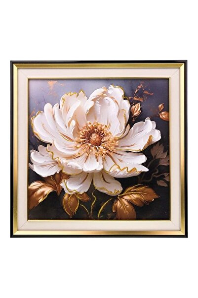 velve Tablou decorativ inramat, cu floare si efect în relief, 48x48 cm