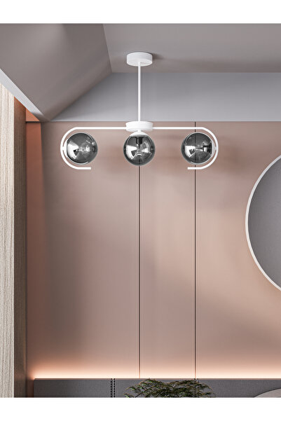 avizade Ayza Modern Beyaz Metal Gövdeli 3’lü Füme Cam Küre Avize | Aydınlatma...