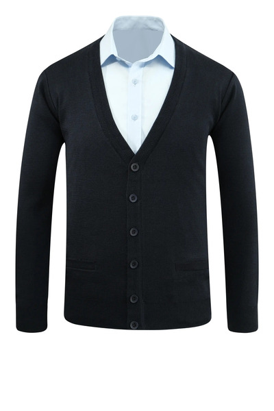 Çizgi Triko Men's Plus Size Buttoned Cardigan with Pockets Solid Color Steel Knit Classic Fit - 5200Mb