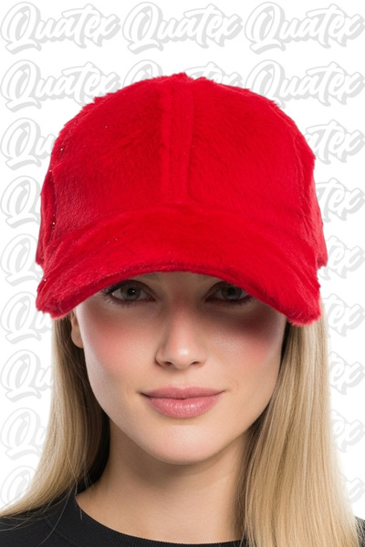 QUATEX Plush Winter Hat - Red 100% Plush Fabric Unisex Model