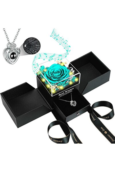 OEK Cadouri pentru ea - Trandafir adevărat conservat cu colier „Te iubesc” în...