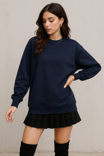 Rich Women's Navy Blue Crew Neck Oversize Sweatshirt