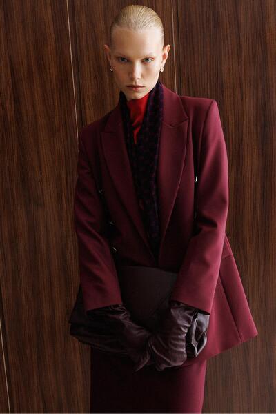 Moda İlgi Modailgi Kırlangıç Yaka Önü Açık Rahat Kesim Astarlı Ceket - 40008 Bordo