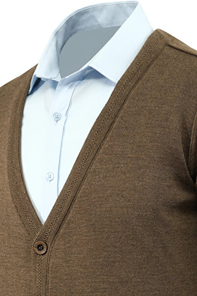 Çizgi Triko Men's Plus Size Buttoned Cardigan with Pockets Solid Color Steel Knit Classic Fit - 5200Mb