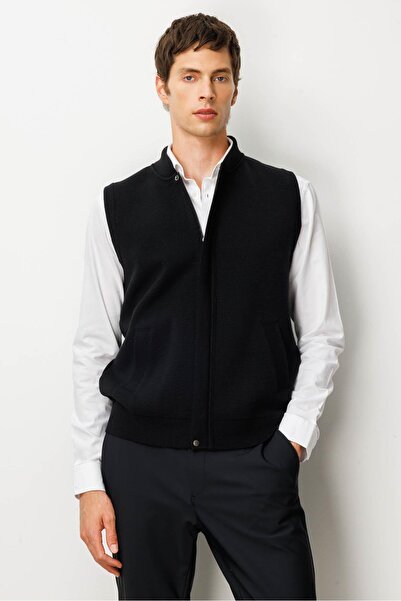 Desen Triko Men's Judge Collar Steel Knit Wool Vest Black