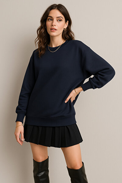 Rich Women's Navy Blue Crew Neck Oversize Sweatshirt