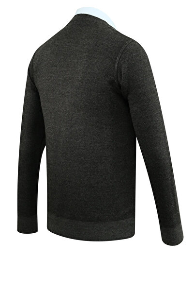 Çizgi Triko Men's Plus Size Buttoned Cardigan with Pockets Patterned Steel Knit Classic Fit - 5208Mb